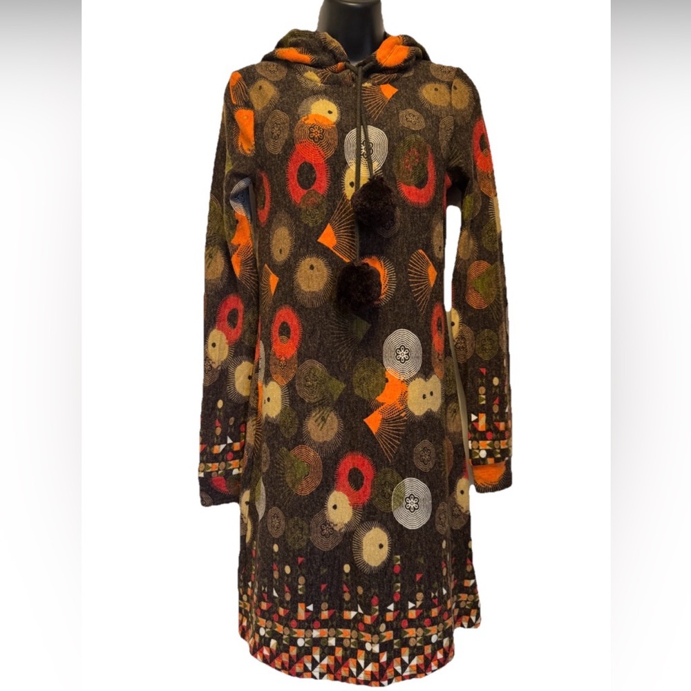 Ginger + Soul Abstract Geometric Sunburst Hooded Sweater Dress Women’s S Hooded